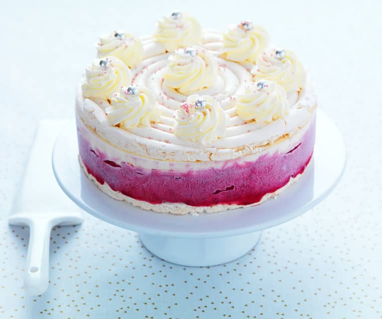 Disque de meringue chantilly-framboise, éclair deux chocolats