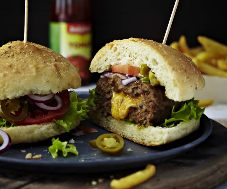 Beef Burger with Melting Cheese Centre