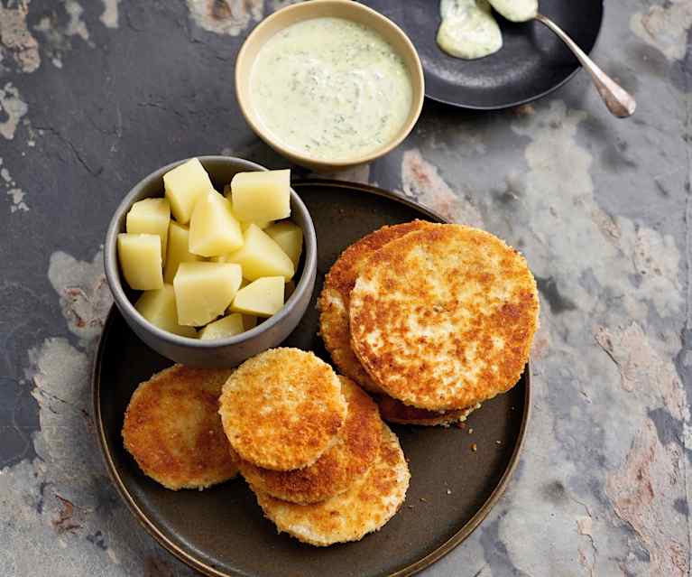 Schnitzel de aipo com molho de iogurte