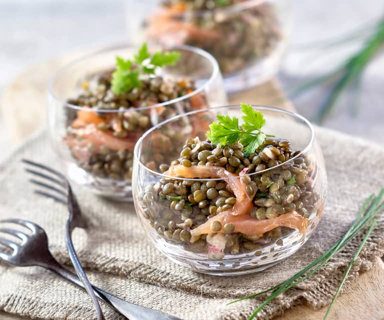 Salade de lentilles au saumon fumé