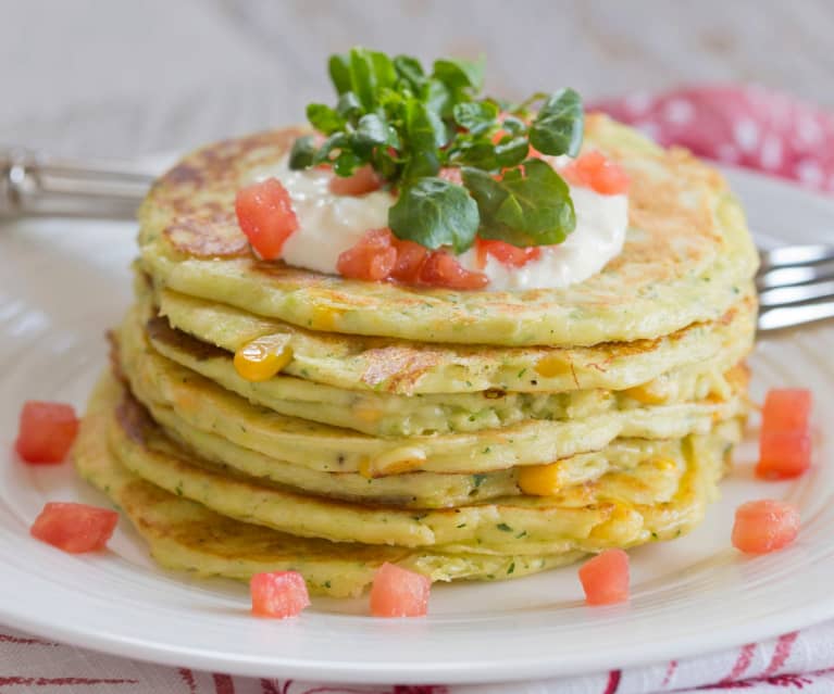 Zucchini, corn and ricotta pancakes