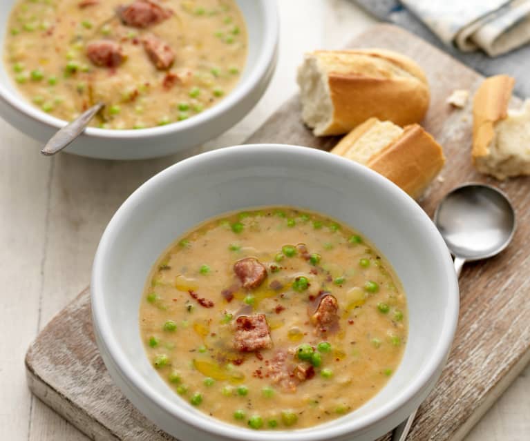 Double Pea and Chorizo Soup