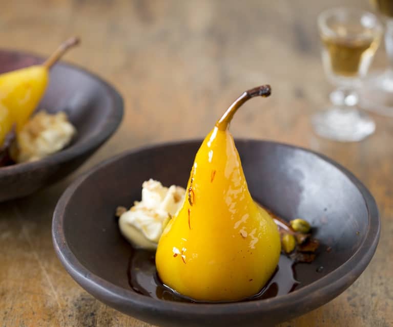 Saffron and cardamom poached pears Saffron and cardamom poached pears