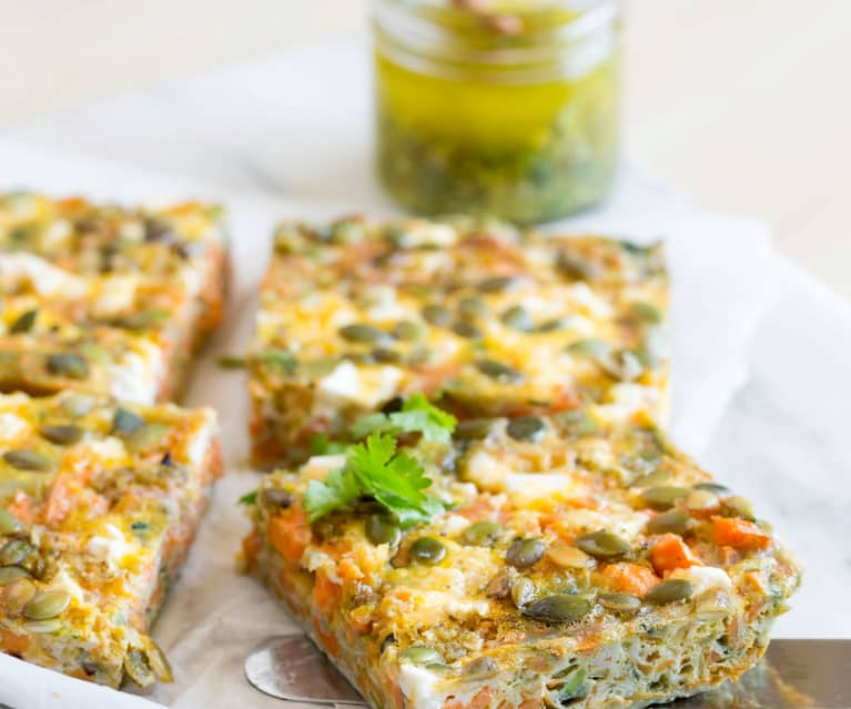 Sweet potato frittata with coriander chilli sauce