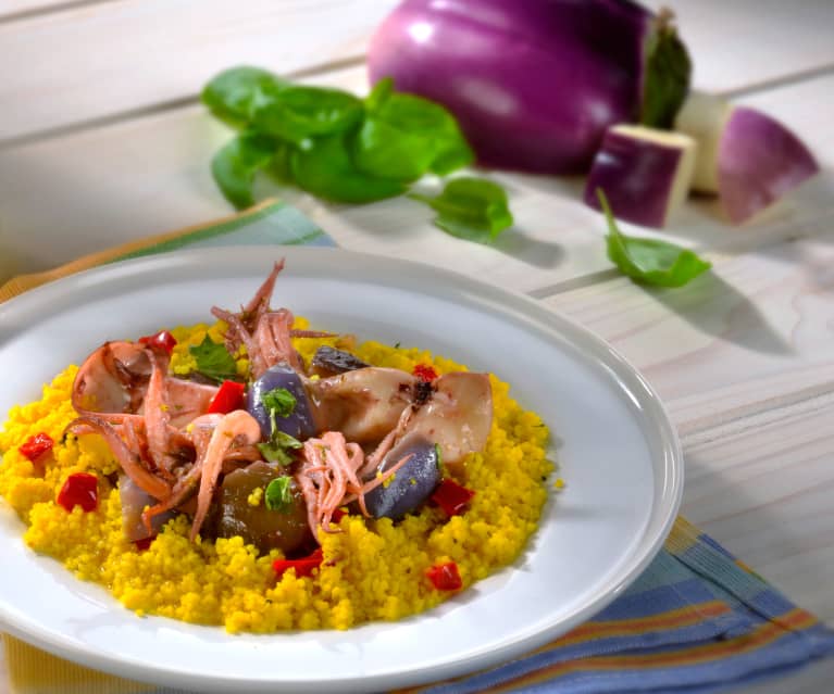 Ratatouille di totani e melanzane su cous cous