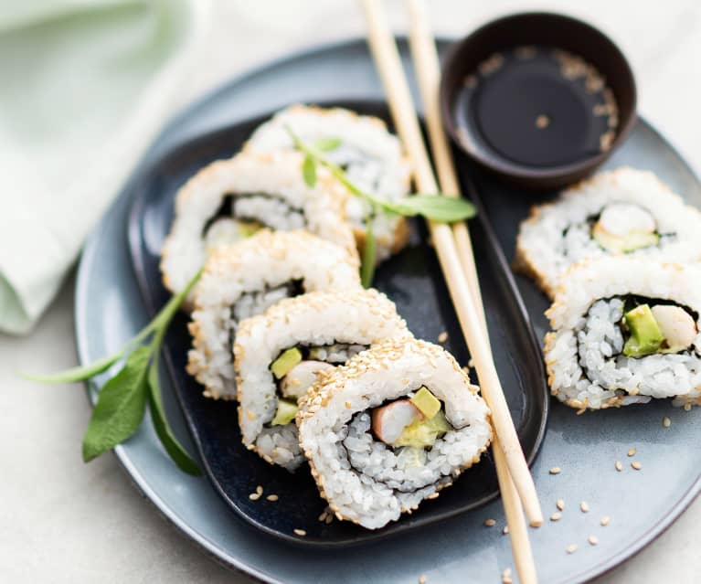 California rolls aux langoustines et mayonnaise à la mangue