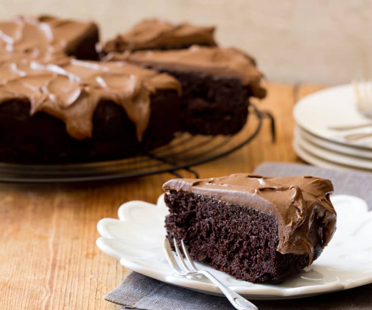 Chocolate bean cake with coconut butter cream frosting