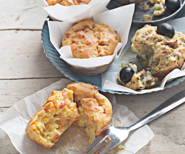 Muffins de brócoli y atún y de zanahoria, parmesano y beicon