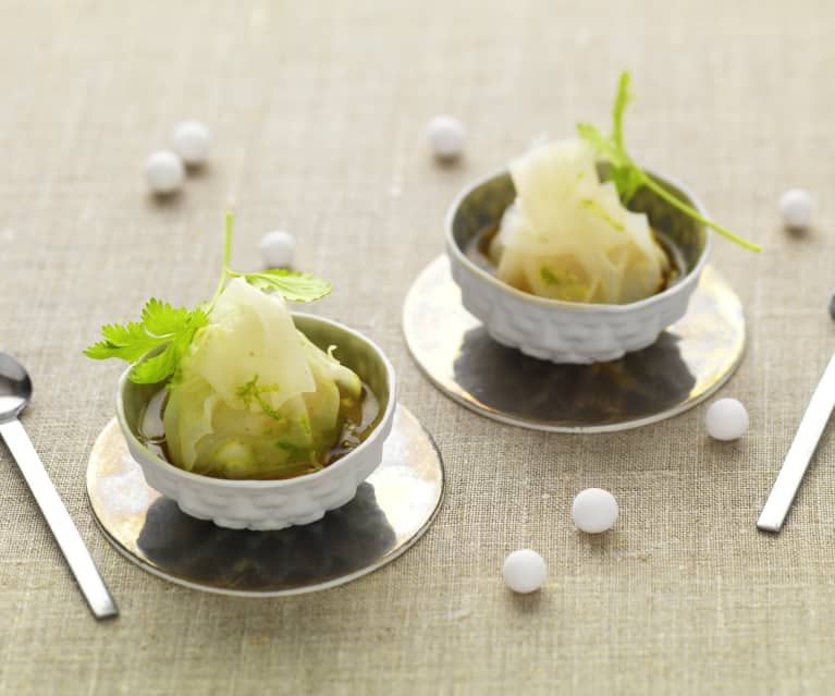 Amuse bouche : ravioles de Saint-Jacques acidulées