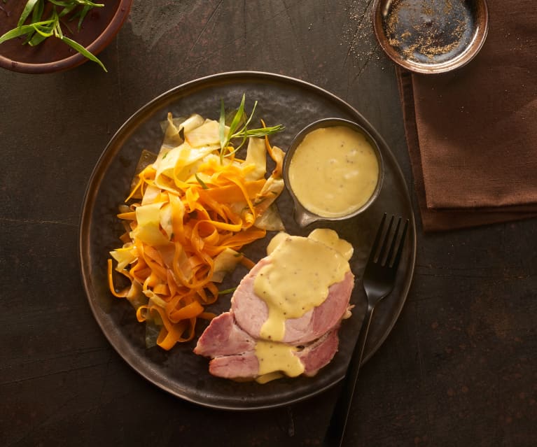 Kasseler mit Möhren-Spitzkohl-Gemüse und Senf-Hollandaise - Cookidoo ...