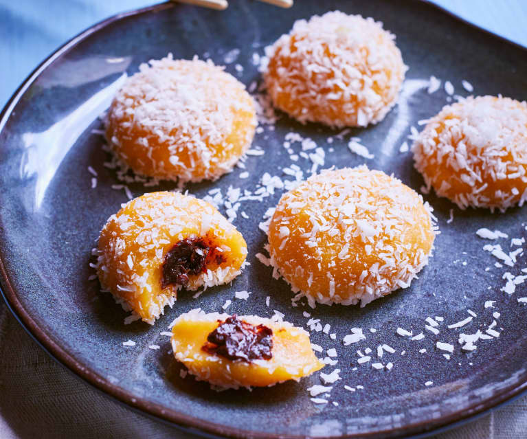 Süßkartoffel-Klebreistaschen mit roter Bohnenfüllung