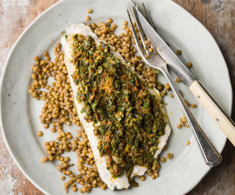 Sea Bass with Castelluccio Lentils - Spigola con lenticchie di Castelluccio