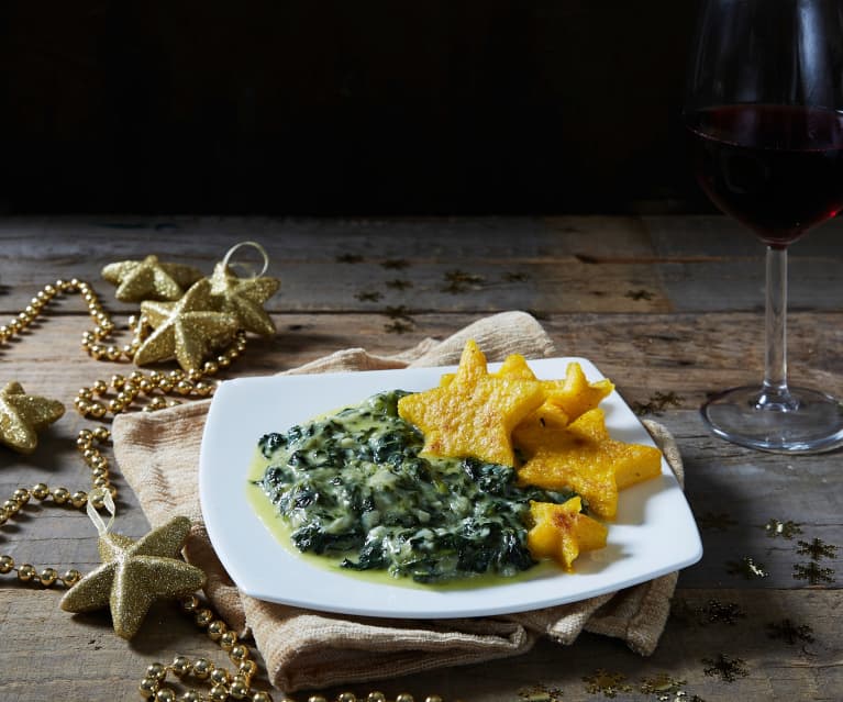 Stelle di polenta con spinaci filanti