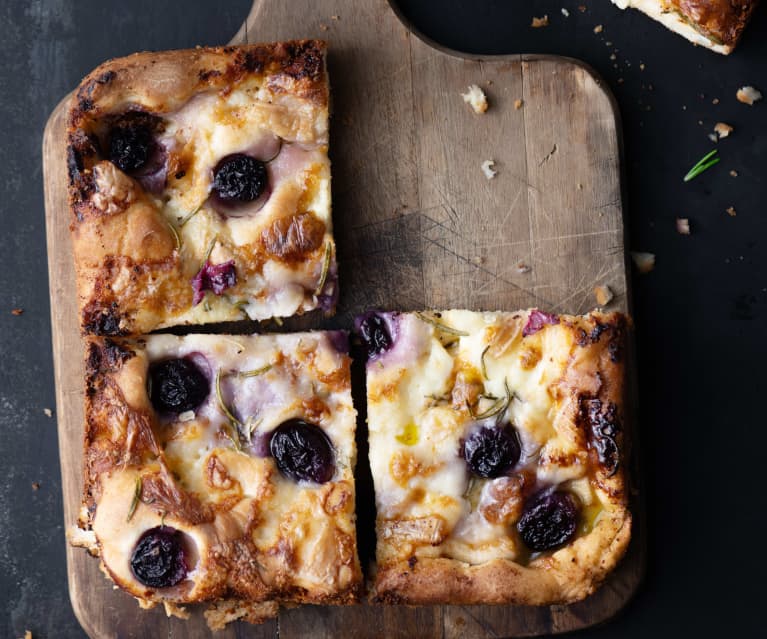 Focaccia with Roasted Grapes and Taleggio