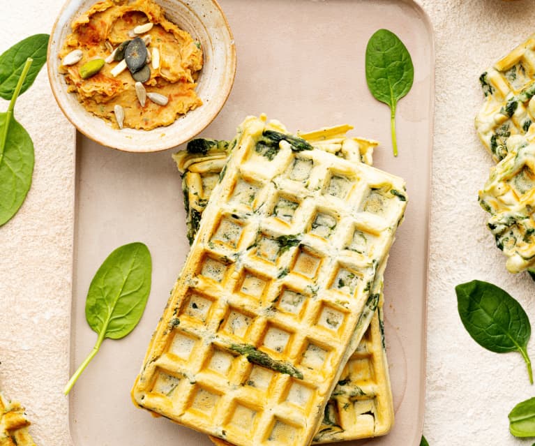 Waffles veganos con espinacas