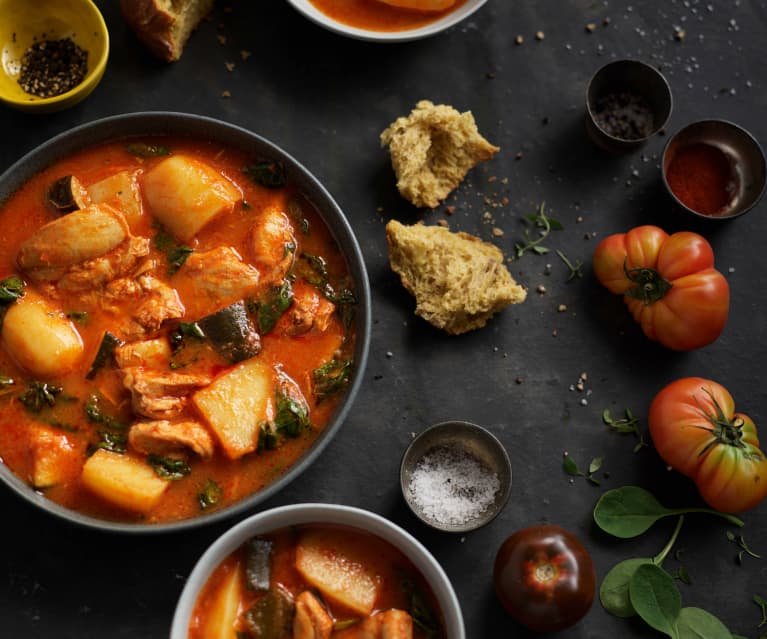 Pomalu vařené kuřecí mexické stew (Pollo estofado con verduras)