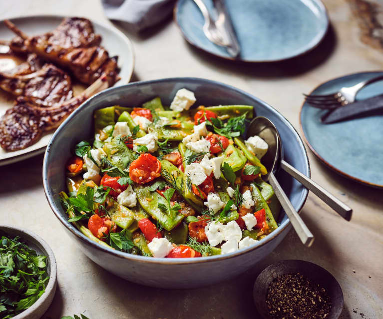 Bohnensalat mit Lammkoteletts