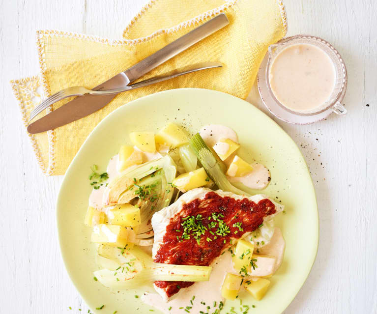 Balsamico-Schnitzel mit Kartoffeln und Fenchel