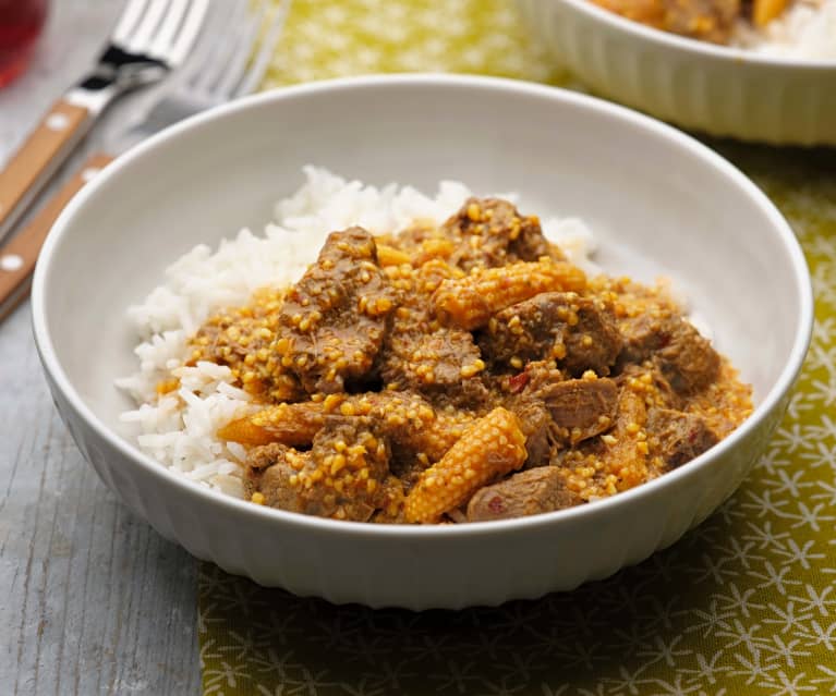 Slow-cooked Beef and Baby Corn Stew with Rice