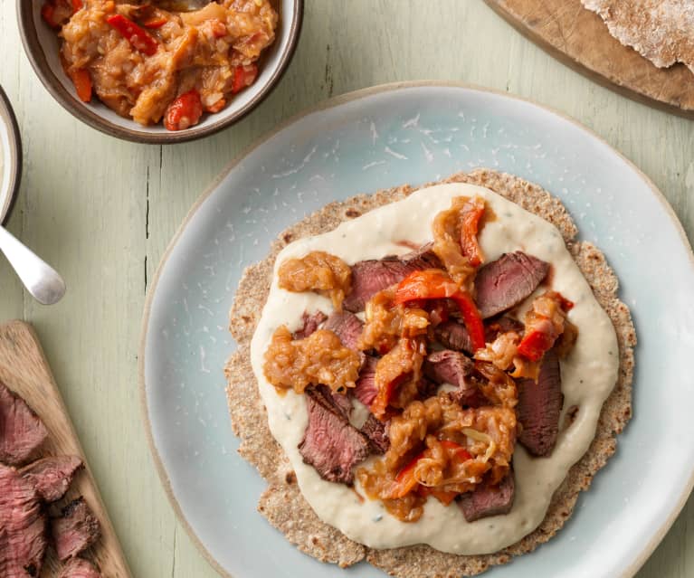 Beef and White Bean Purée on Flatbread