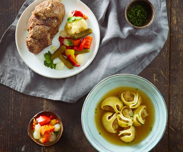 Menù: Pipe ripiene in brodo; bollito con giardiniera (Bimby Friend)