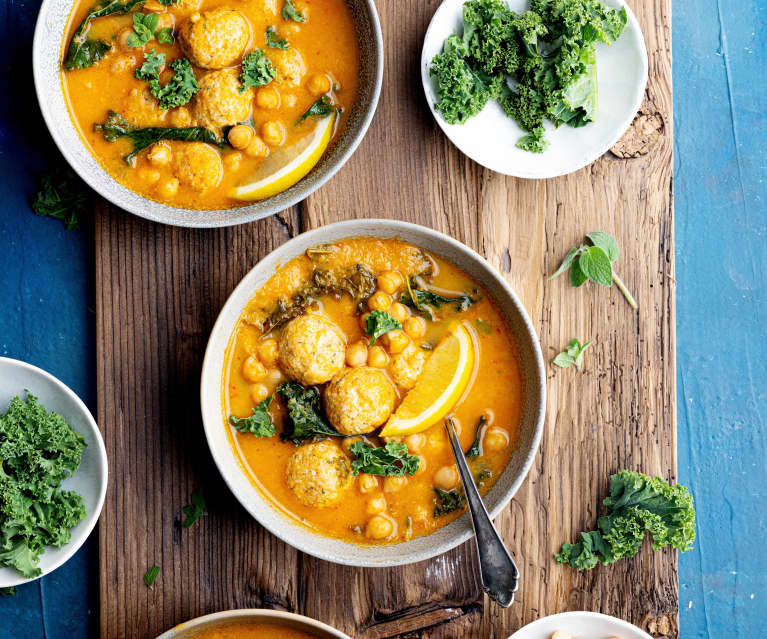 Soupe de pois chiches et boulettes de dinde