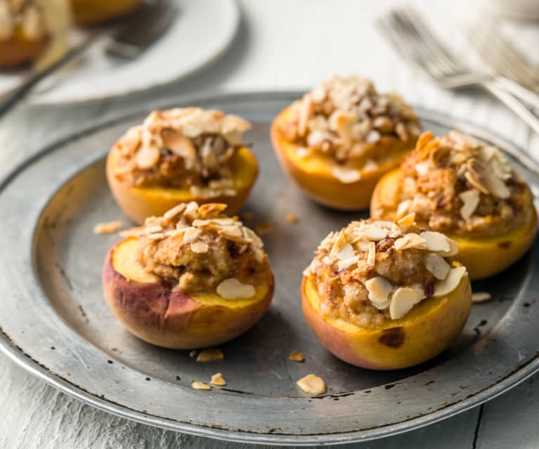 Amaretti Stuffed Peaches with Saffron Zabaglione - Pesche ripiene con Amaretti e zabaione allo zafferano