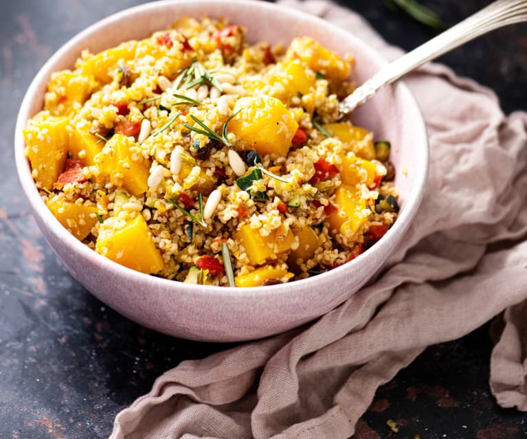 Salada quente de bulgur com abóbora