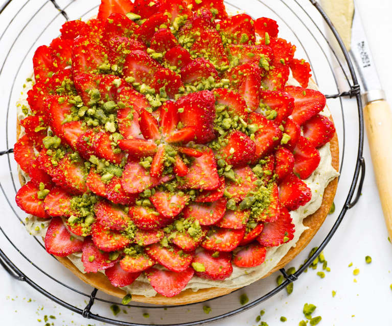 Tarte aux fraises, crème à la pistache