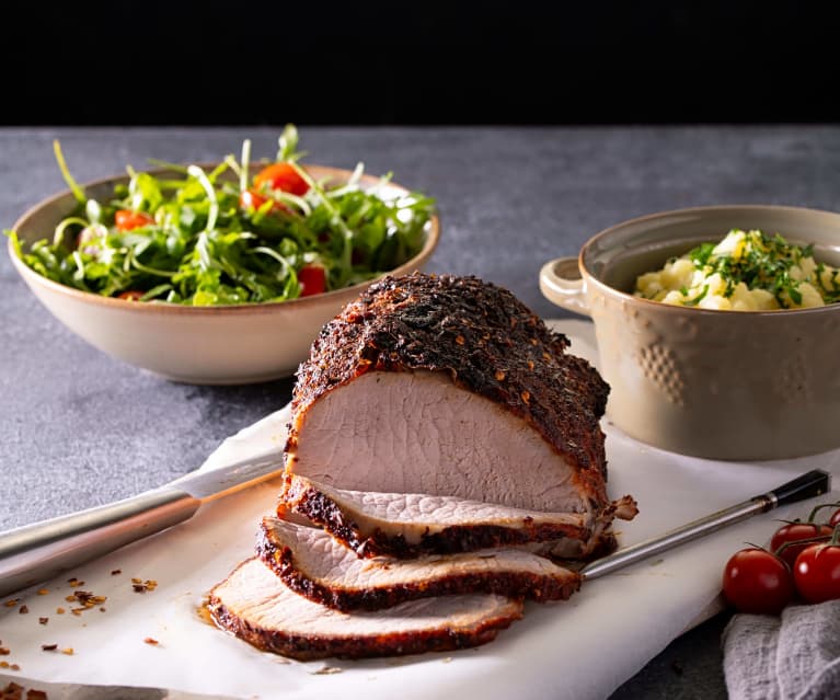 Lonza di maiale con purè e insalata