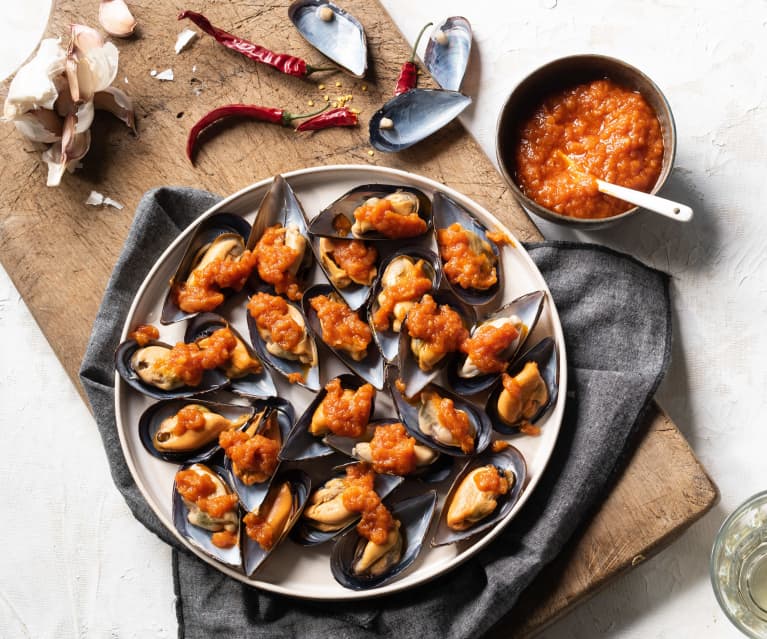 Mejillones al vapor con salsa picante