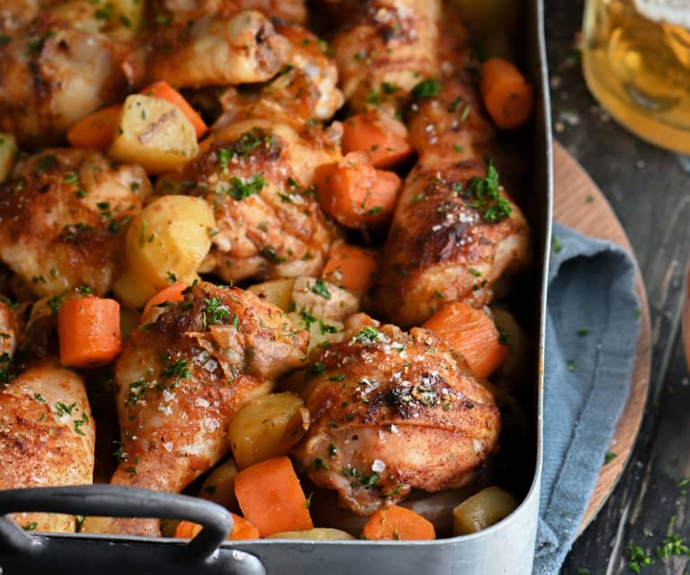 Pernas de frango assadas com molho de cerveja