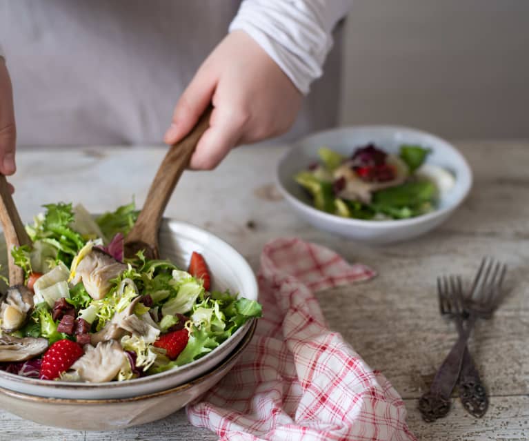 Ensalada templada de setas y jamón ibérico para dos (Al vacío) Ensalada templada de setas y jamón ibérico para dos (Al vacío)