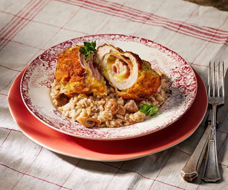 Cordon Bleu von der Hähnchenbrust mit Pilz-Risotto