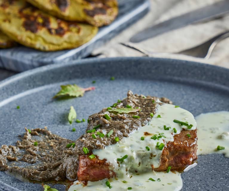 Filete de res con dos salsas