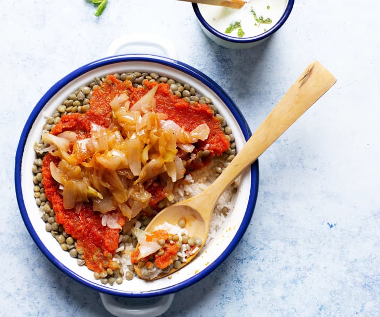 Arroz con lentejas al estilo egipcio (Kusherie)