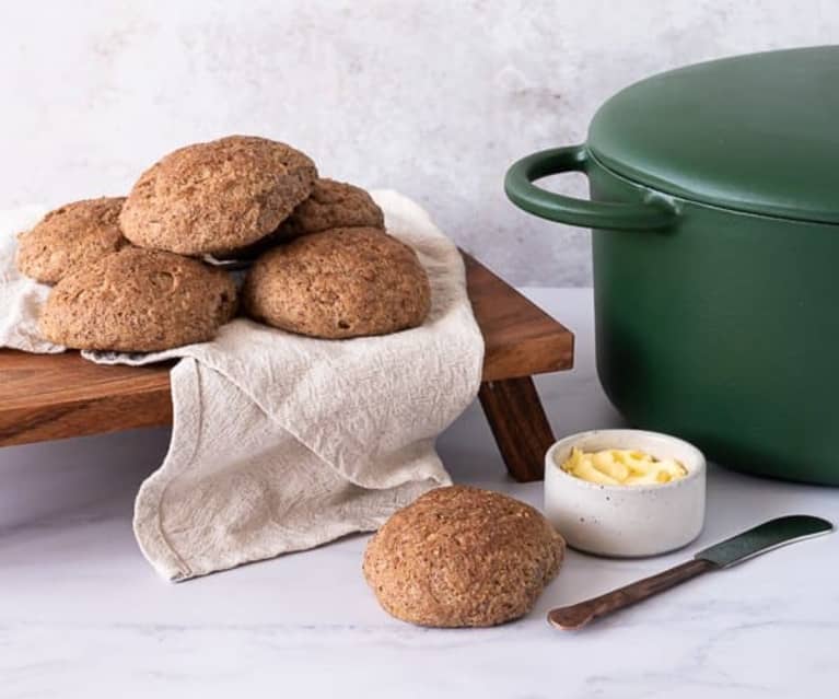 Gluten and grain free bread rolls cooked in a cast iron pot