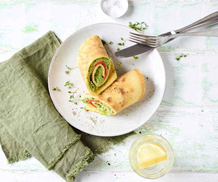 Omelette-Wraps mit Lachs-Erbsen-Creme