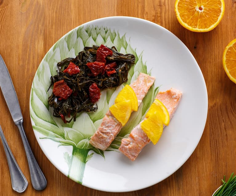 Salmone all'arancia con agretti