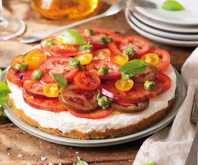 Bruschetta de Crema de Quesos y Tomate seco en Aceite de oliva con Albahaca  