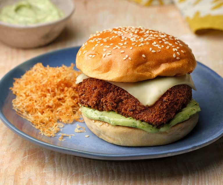 Fish Burger with Salt and Vinegar Shoestring Potatoes