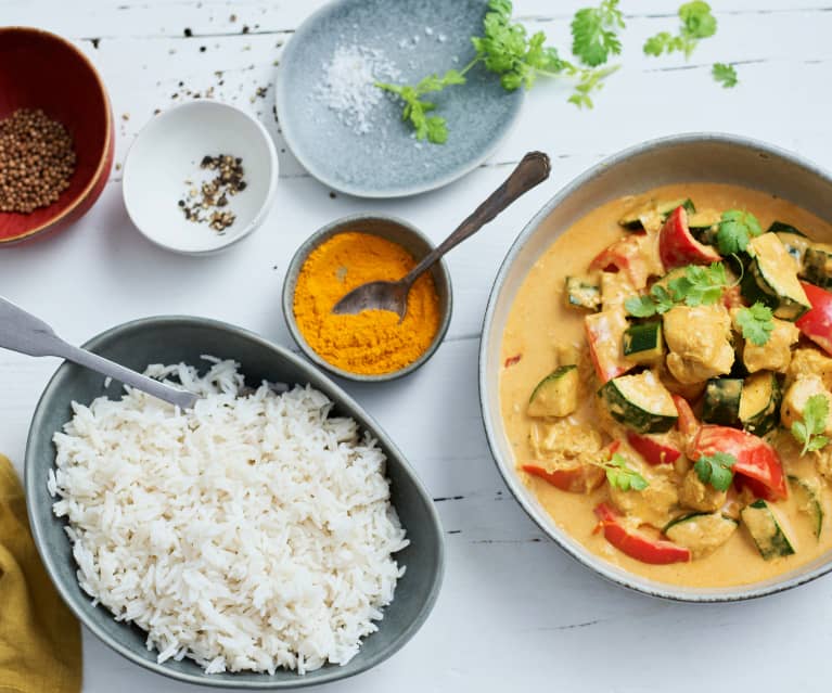 Riz thaï, poulet curry & coco