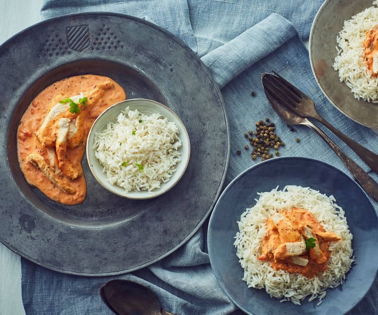 Straccetti di pollo con salsa cremosa e riso basmati (Bimby Friend)