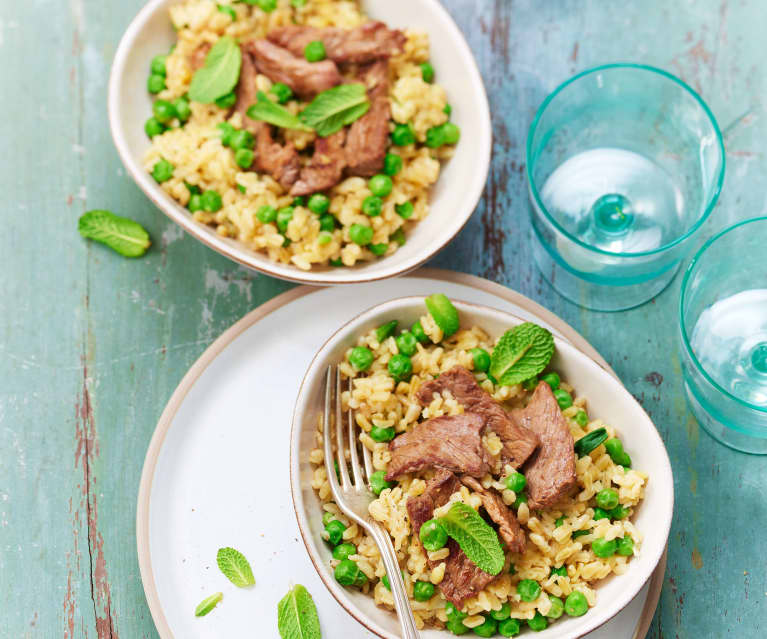 One pot blé au bœuf et aux petits pois