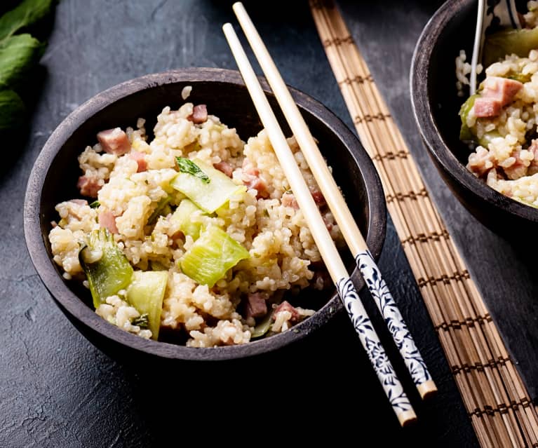 Arroz con pak choi y jamón (Cocción de arroz)