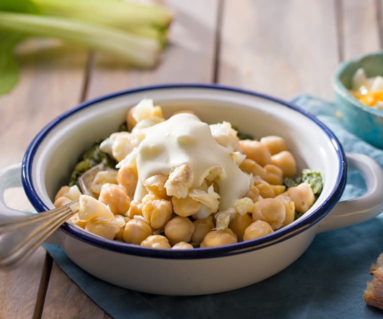 Pilpil de garbanzos, acelgas y bacalao