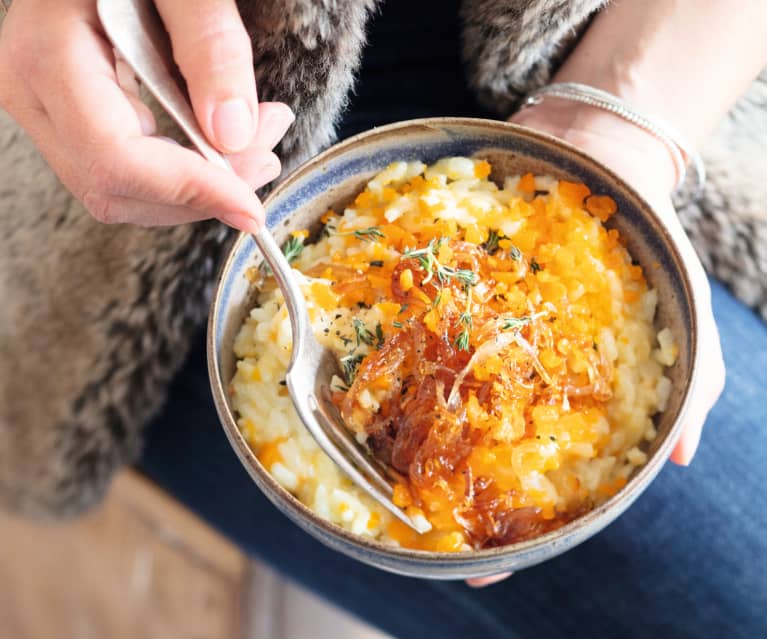 Risotto aux oignons caramélisés et à la mimolette