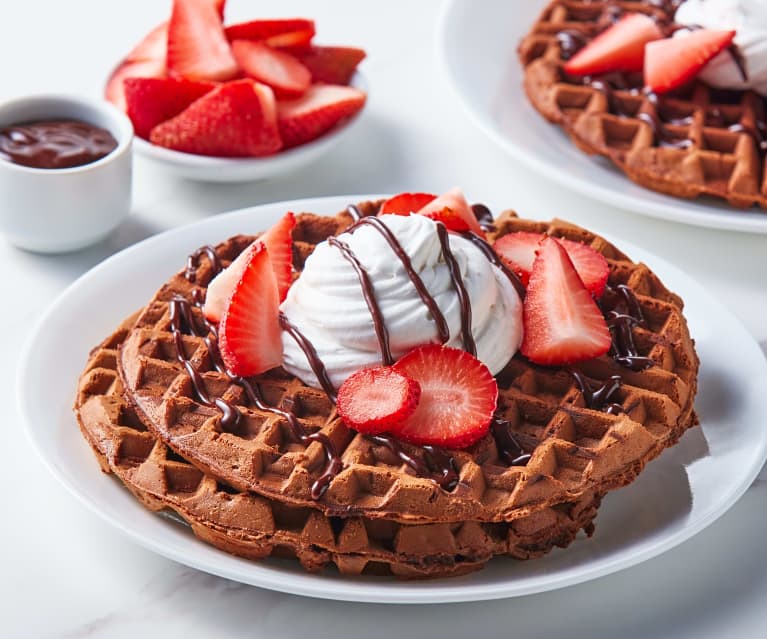 Brownie Waffles with Chocolate Sauce