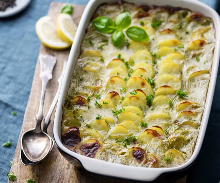 Gratin de poisson et fruits de mer, béchamel végétalienne