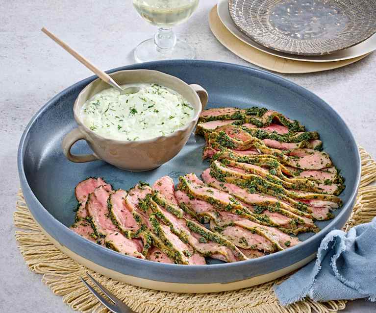 Kalbsbraten-Aufschnitt mit Meerrettich-Dip